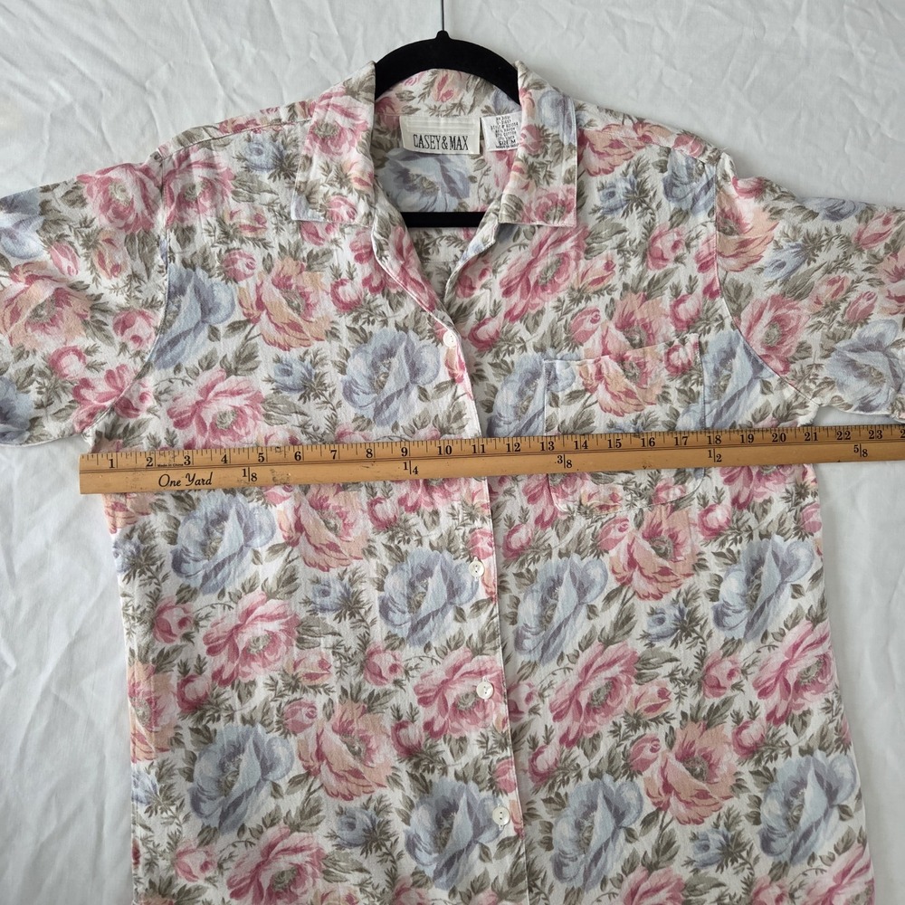Vtg 70s 80s Womens M Linen Blend Floral Button Down Short Sleeve Shirt Pastel - Picture 7 of 7